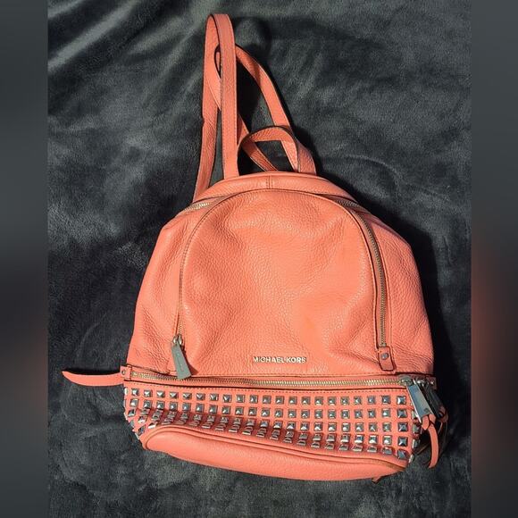 Michael Kors Rhea Studded Backpack Pink - Picture 1 of 15